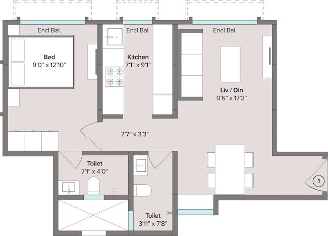 Floor plan of 1 BHK 445 Sq. Ft. Apartment in Marathon Nagari NX, Thane