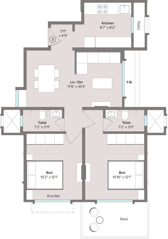 Floor plan of 2 BHK 640 Sq. Ft. Apartment in Marathon Nagari NX, Thane