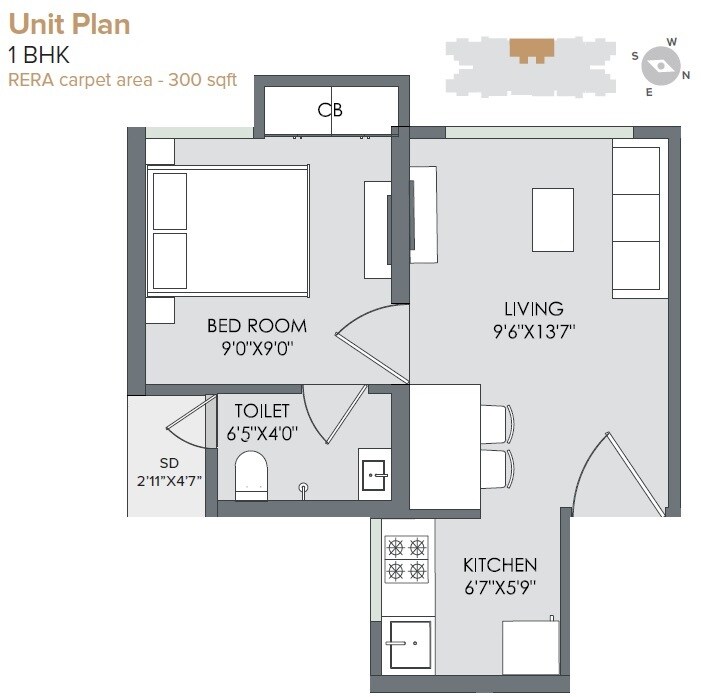 Floor plan of 1 BHK 300 Sq. Ft. Apartment in Marathon Nextown Phase 2, Thane