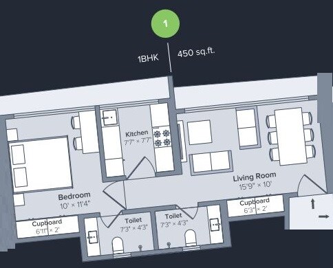 Floor plan of 1 BHK 450 Sq. Ft. Apartment in Marathon Nexworld, Thane