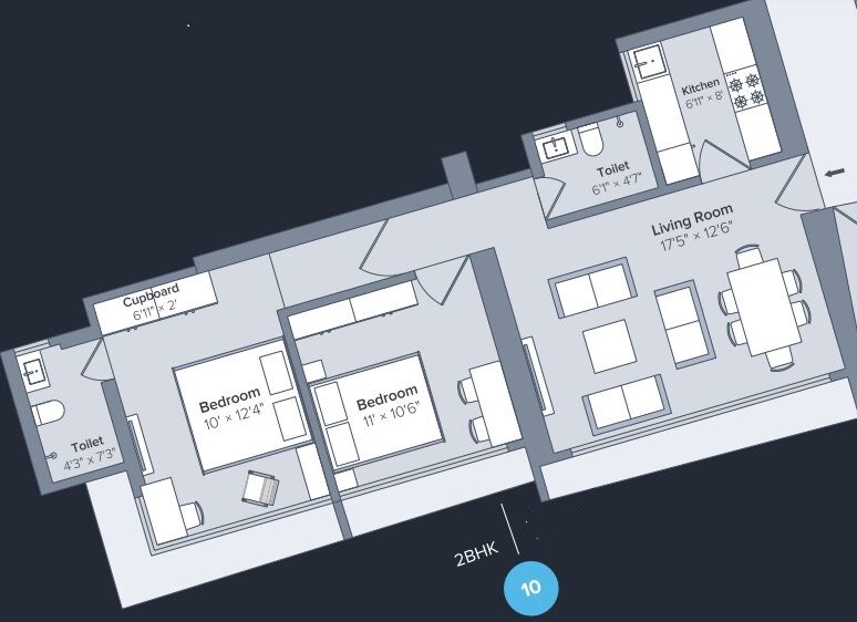 2 BHK 605 Sq. Ft. Apartment