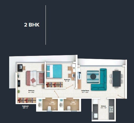 2 BHK 651 Sq. Ft. Apartment