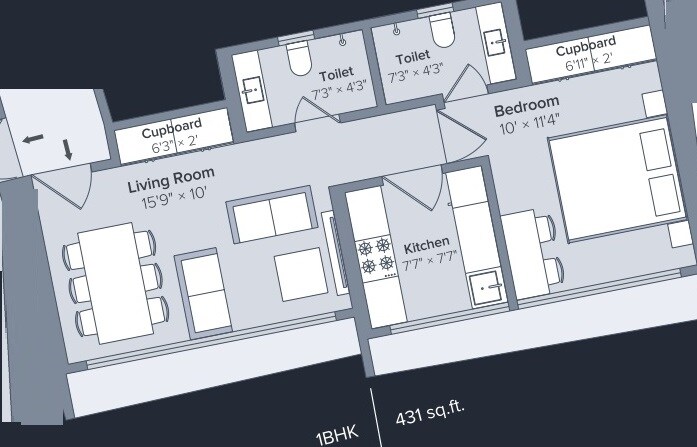 Floor plan of 1 BHK Apartment - 431 sq. ft. in Marathon Nexworld Aura, Thane