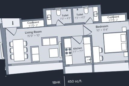 Floor plan of 1 BHK Apartment - 450 sq. ft. in Marathon Nexworld Aura, Thane