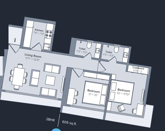 Floor plan of 2 BHK Apartment - 605 sq. ft. in Marathon Nexworld Aura, Thane
