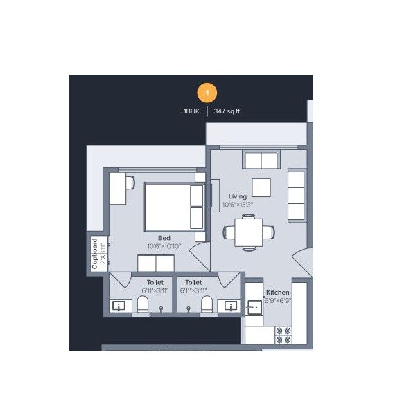 Floor plan of 1 BHK 347 Sq. Ft. Apartment in Marathon Nexworld Elara 1, Thane