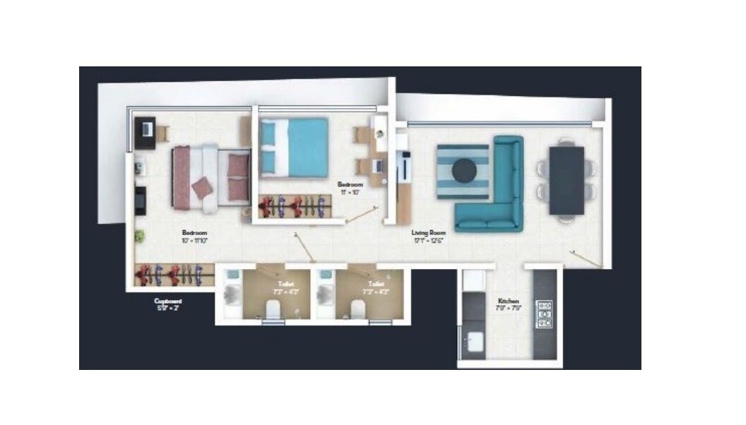 Floor plan of 2 BHK 605 Sq. Ft. Apartment in Marathon Nexworld Elara 1, Thane