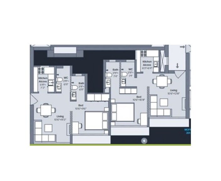 Floor plan of 2 BHK 640 Sq. Ft. Apartment in Marathon Nexworld Elara 1, Thane