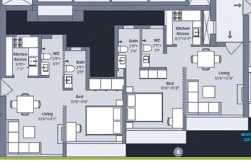 Floor plan of 2 BHK 640 Sq. Ft. Apartment in Marathon Nexworld Elara 2, Thane