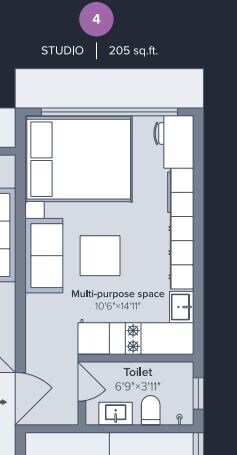 Floor plan of 1 BHK 205 Sq. Ft. Studio in Marathon Nexworld Elara 2, Thane
