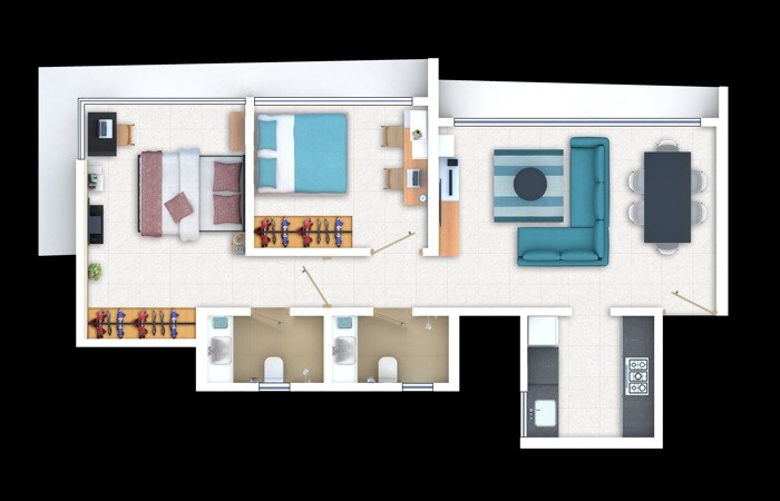 Floor plan of 2 BHK Apartment - 623 sq. ft. in Marathon Nexworld Aura, Thane