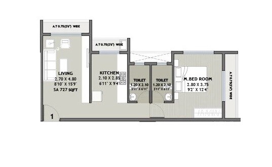 Floor plan of 1 BHK 427 Sq. Ft. Apartment in Marque Ram Regalia, Thane