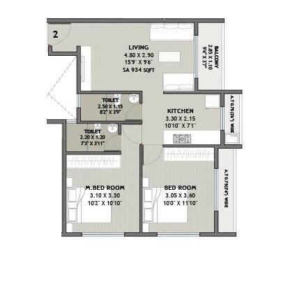 Floor plan of 2 BHK 534 Sq. Ft. Apartment in Marque Ram Regalia, Thane