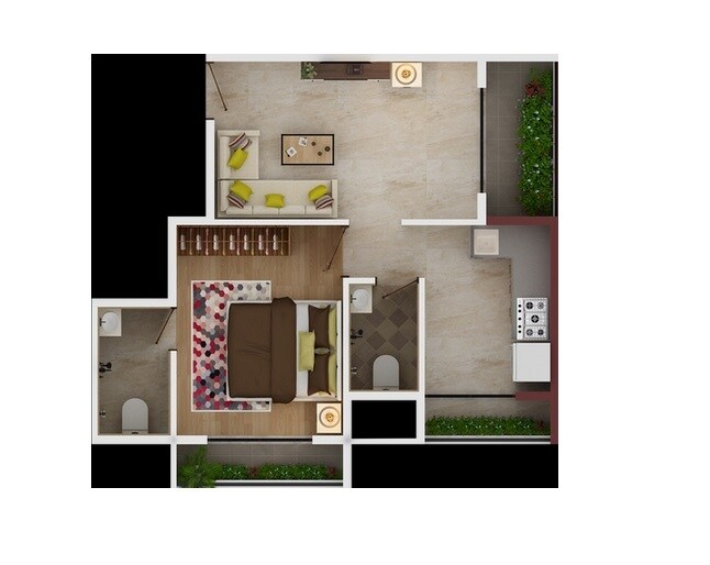 Floor plan of 1 BHK 401 Sq. Ft. Apartment in Marque Ram Rivera, Thane