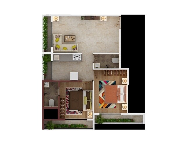 Floor plan of 2 BHK 600 Sq. Ft. Apartment in Marque Ram Rivera, Thane