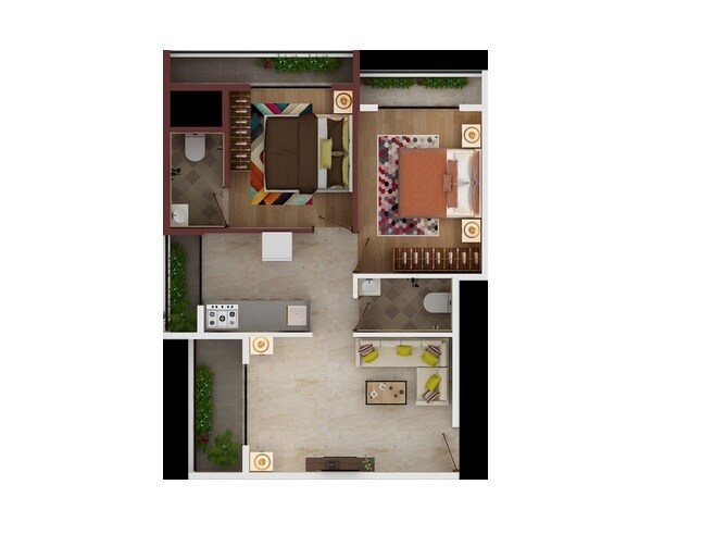 Floor plan of 2 BHK 528 Sq. Ft. Apartment in Marque Ram Rivera, Thane