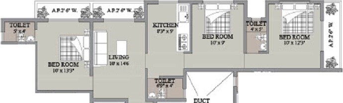Floor plan of 3 BHK 670 Sq. Ft. Apartment in Marque Ram Royale, Thane
