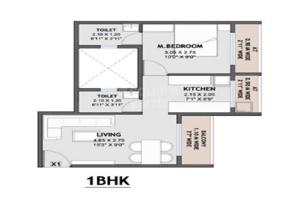 Floor plan of 1 BHK 427 Sq. Ft. Apartment in Marque Ram Rubellite, Thane
