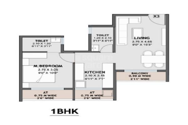 Floor plan of 1 BHK 430 Sq. Ft. Apartment in Marque Ram Rubellite, Thane