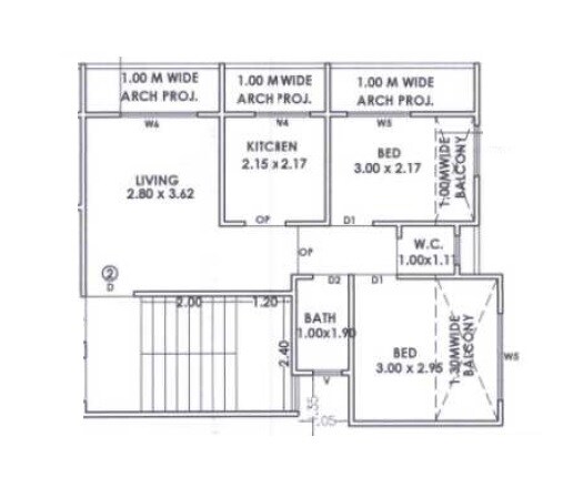 Floor plan of 2 BHK 314 Sq. Ft. Apartment in Maruti Sai Majestic Park, Thane
