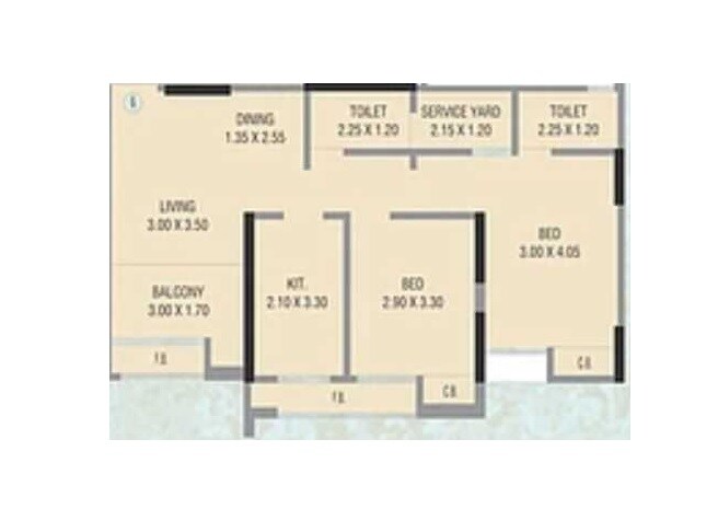 Floor plan of 2 BHK 592 Sq. Ft. Apartment in Mateshwari Altura, Thane
