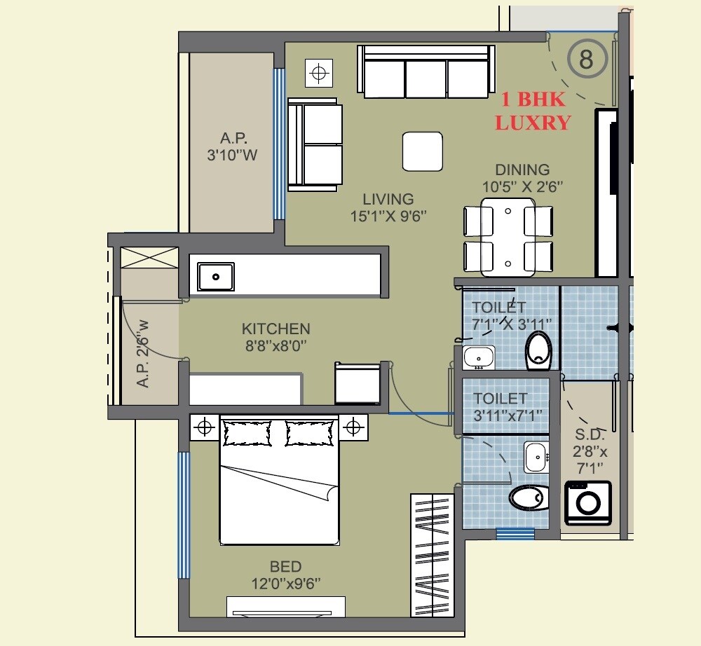 Floor plan of 1 BHK 525 Sq. Ft. Apartment in Matoshree Excellency, Thane