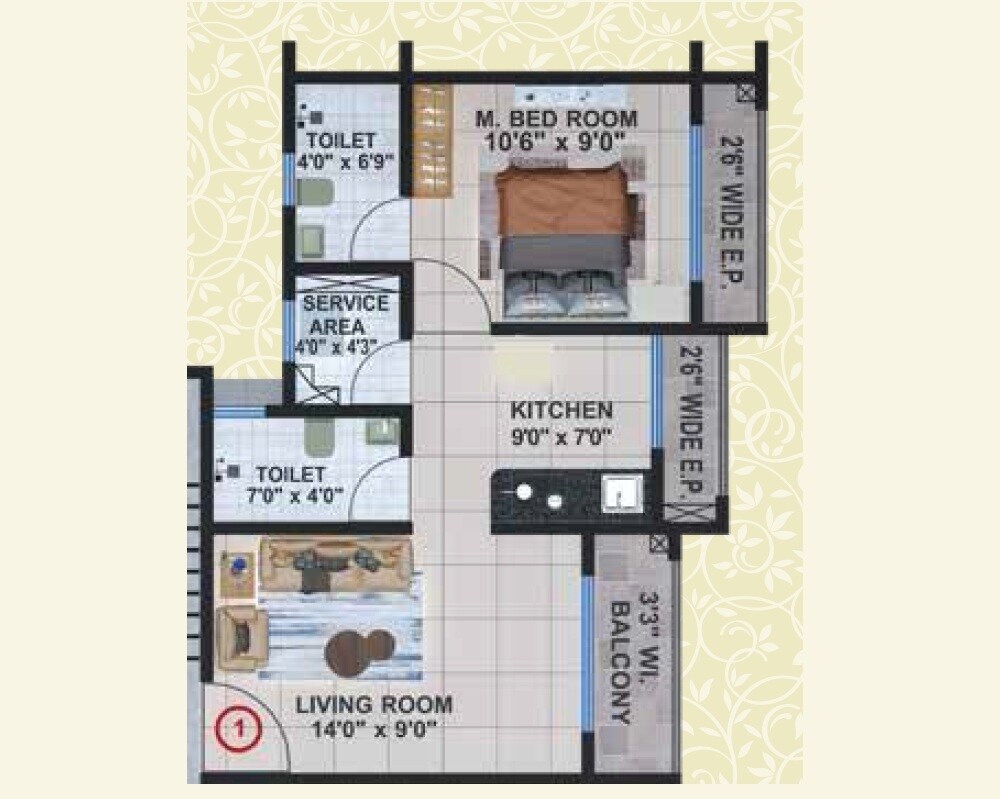 Floor plan of 1 BHK 414 Sq. Ft. Apartment in Matoshree Mukta Avenue, Thane