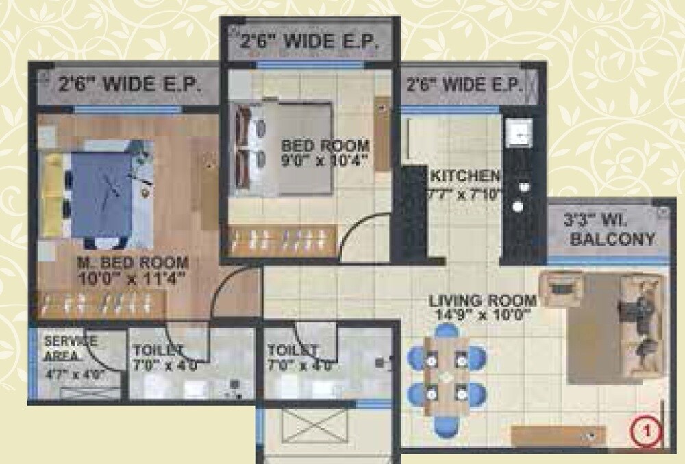 Floor plan of 2 BHK 635 Sq. Ft. Apartment in Matoshree Mukta Avenue, Thane