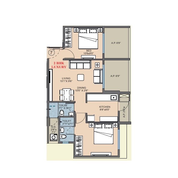 2 BHK 465 Sq. Ft. Apartment