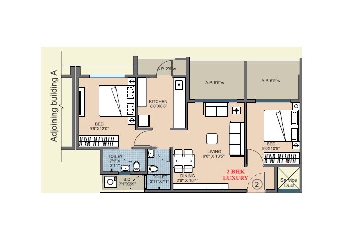 2 BHK 506 Sq. Ft. Apartment