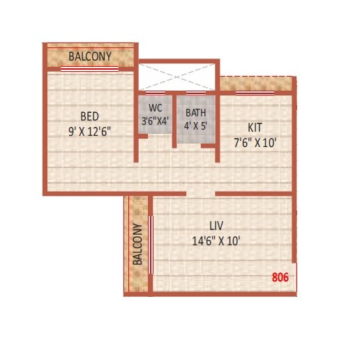 Floor plan of 1 BHK 428 Sq. Ft. Apartment in Mauli Angan, Thane
