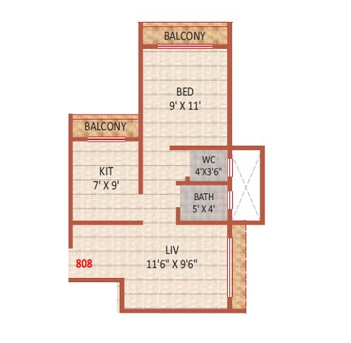 Floor plan of 1 BHK 453 Sq. Ft. Apartment in Mauli Angan, Thane