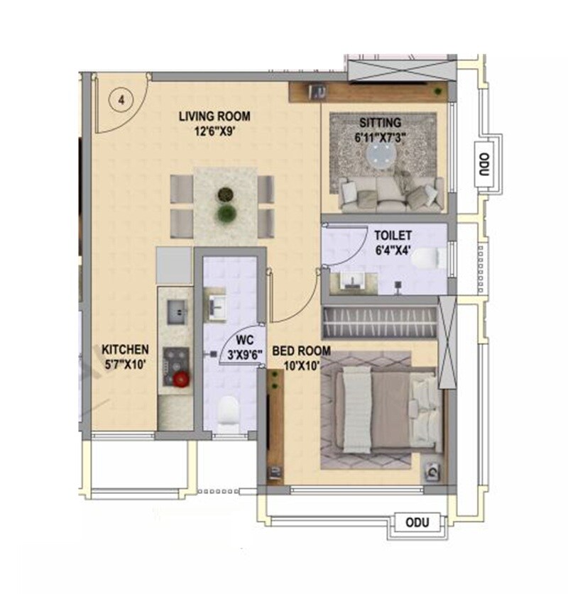 Floor plan of 1 BHK 430 Sq. Ft. Apartment in Mauli Pride Kalyan, Thane