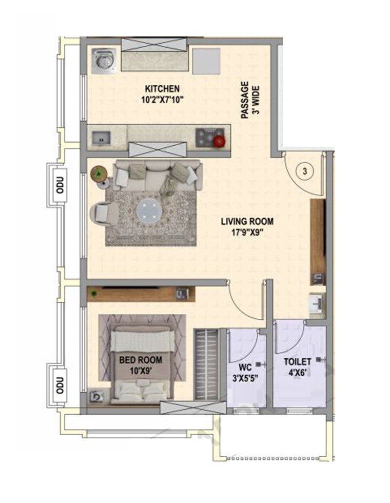 Floor plan of 1 BHK 480 Sq. Ft. Apartment in Mauli Pride Kalyan, Thane