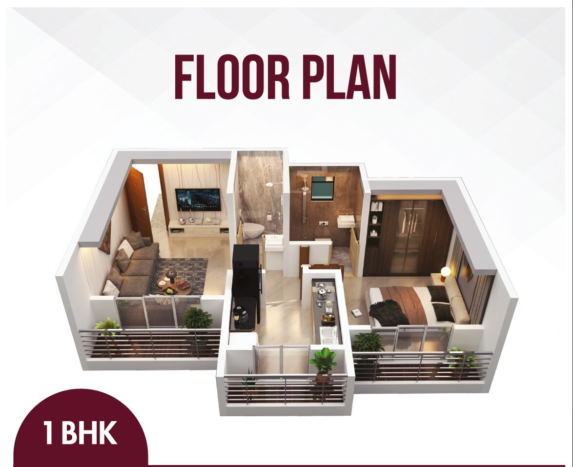 Floor plan of 1 BHK 500 Sq. Ft. Apartment in Mauli Sai Chandra Pride, Thane
