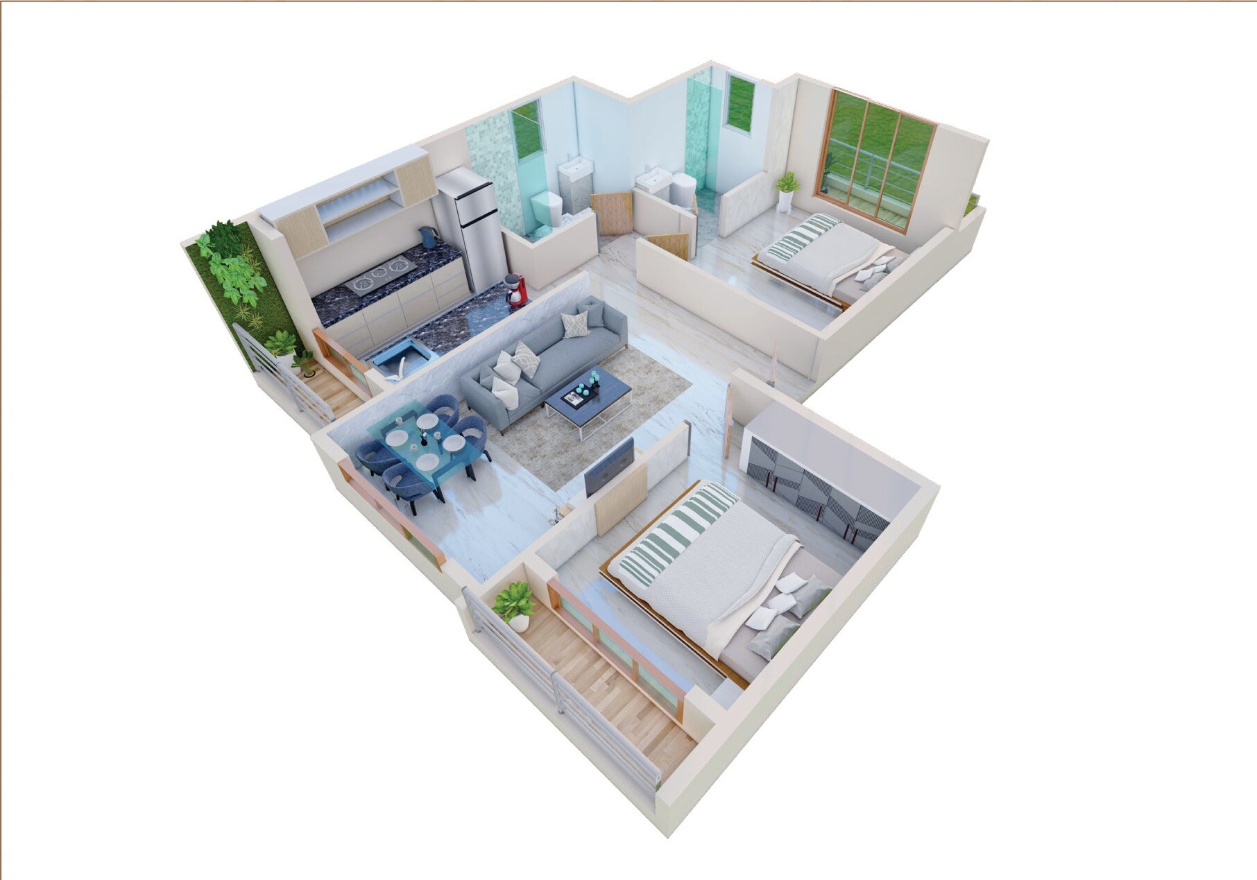 Floor plan of 2 BHK 623 Sq. Ft. Apartment in Maulikrupa Vrundavan Heights, Thane