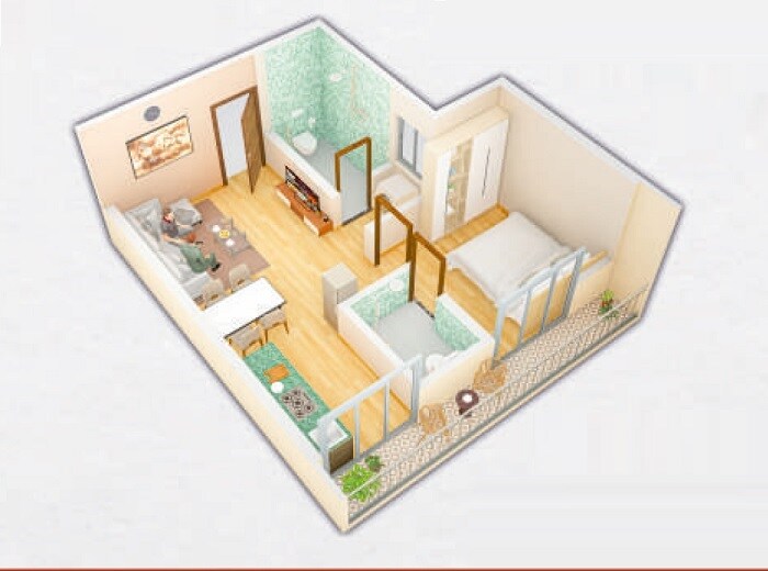 Floor plan of 1 BHK 372 Sq. Ft. Apartment in Maya Narayani Dham, Thane