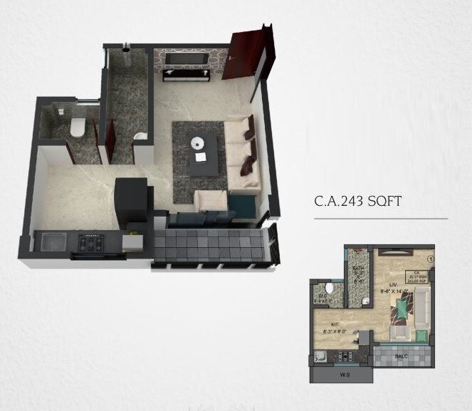 Floor plan of 243 Sq. Ft. Studio in Mayfair Aasaan, Thane