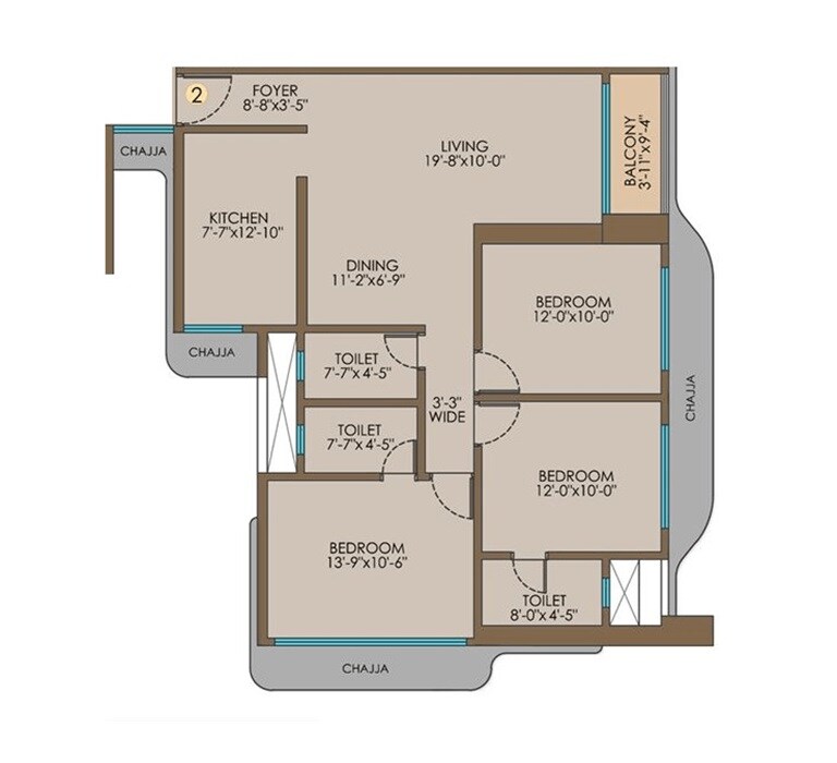 3 BHK 1050 Sq. Ft. Apartment