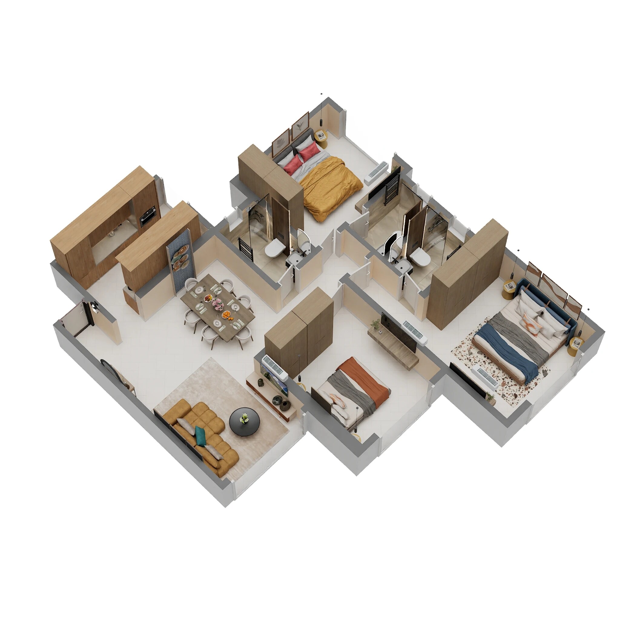 3 BHK 950 Sq. Ft. Apartment