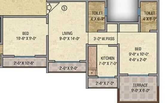 Floor plan of 2 BHK 620 Sq. Ft. Apartment in Mayfair Vishwaraja, Thane
