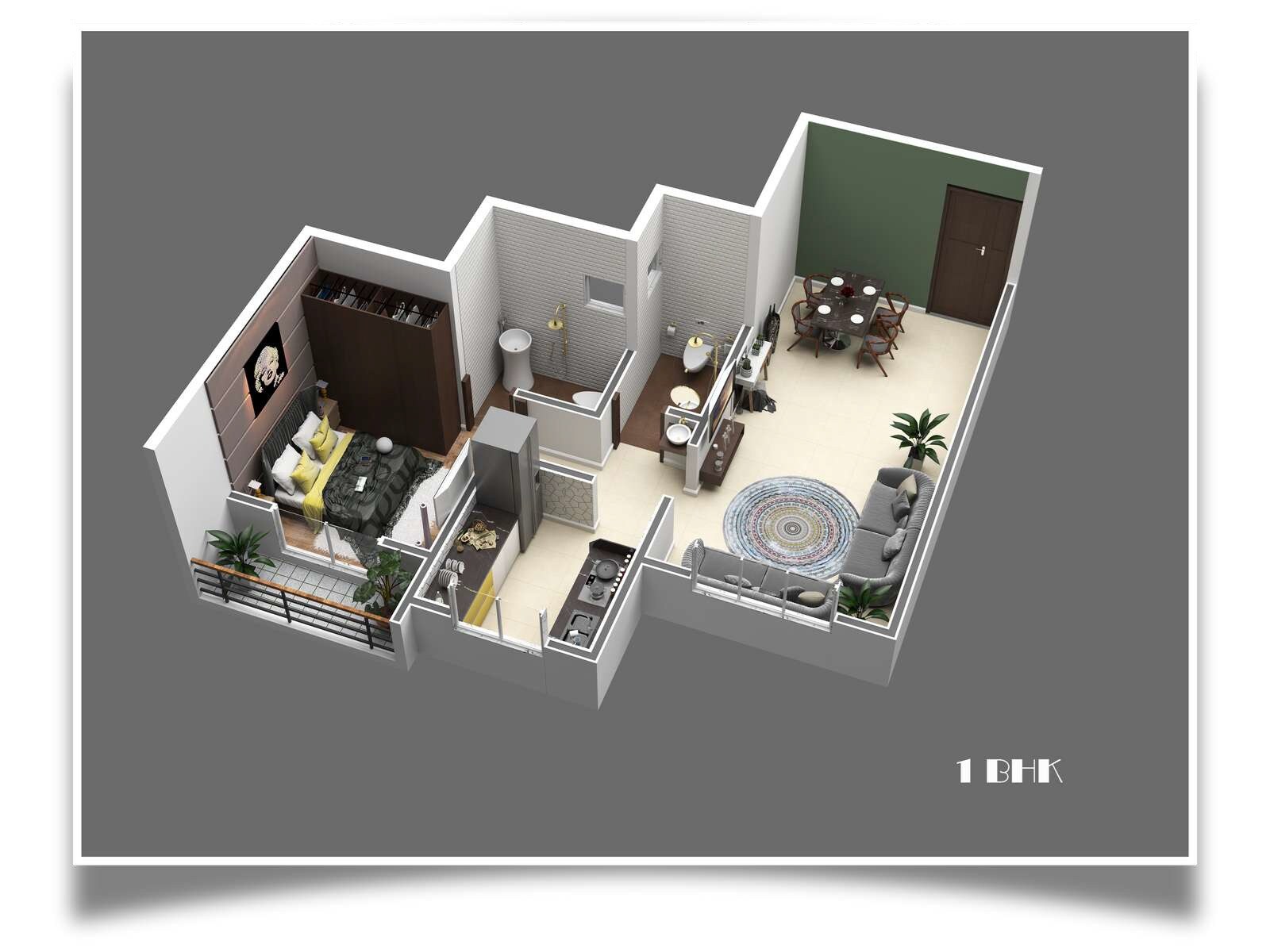 Floor plan of 1 BHK Apartment - 420 sq. ft. in MB Jari Mari Homes, Thane