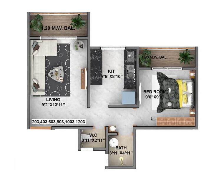 Floor plan of 1 BHK Apartment - 502 sq. ft. in MB Jari Mari Homes, Thane