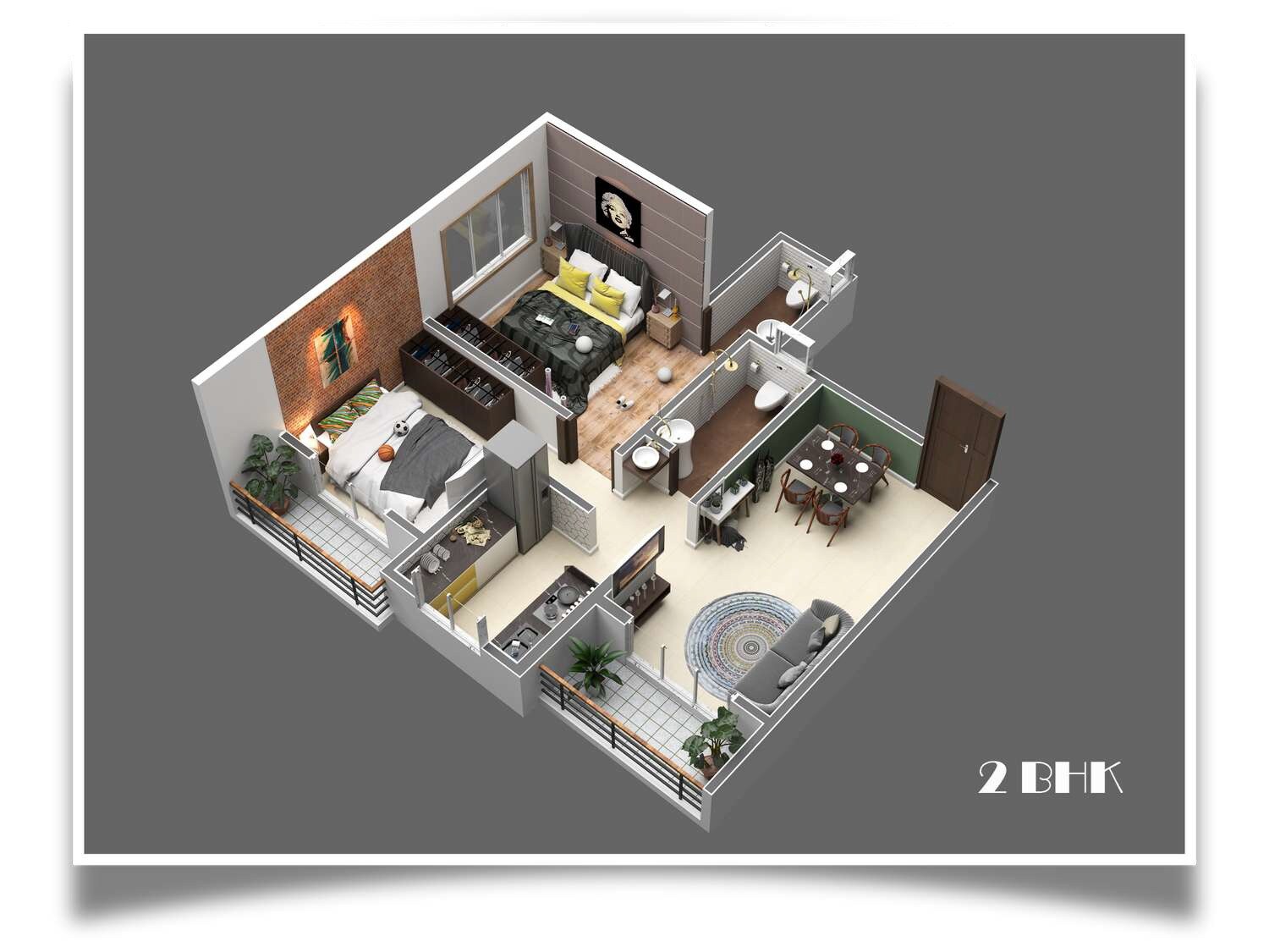 Floor plan of 2 BHK Apartment - 580 sq. ft. in MB Jari Mari Homes, Thane