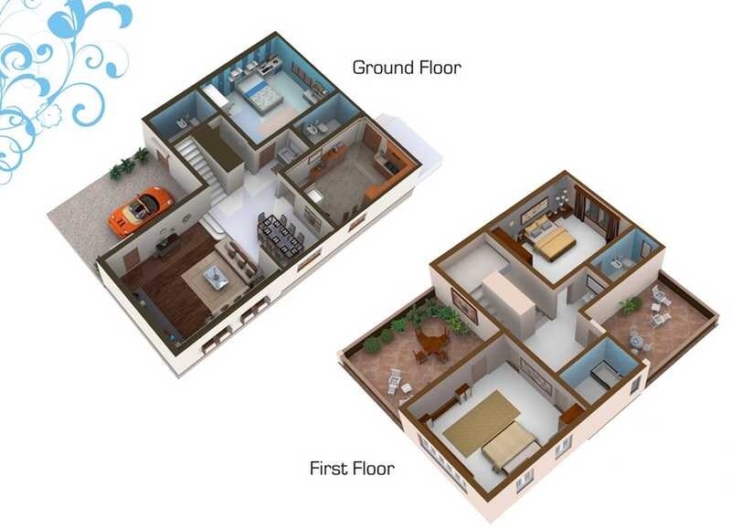 Floor plan of 3 BHK 1700 Sq. Ft. Villa in Meadow Villas, Thane