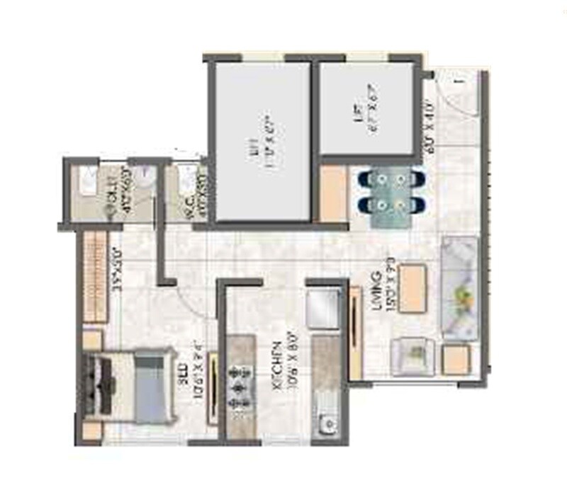 Floor plan of 1 BHK 450 Sq. Ft. Apartment in Mega Pearl, Thane