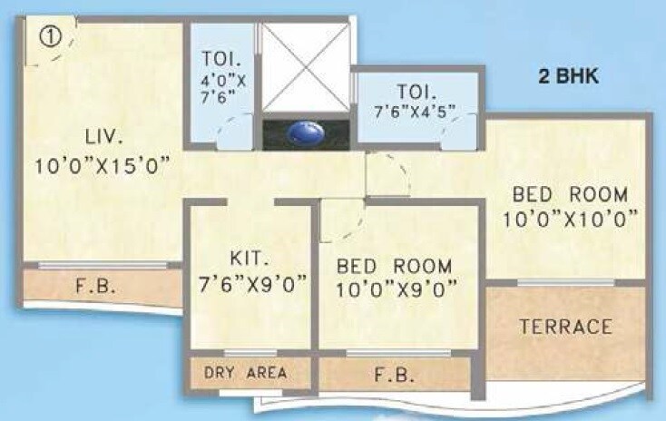 Floor plan of 2 BHK 496 Sq. Ft. Apartment in Mehta Amrut Siddhi Kalyan, Thane