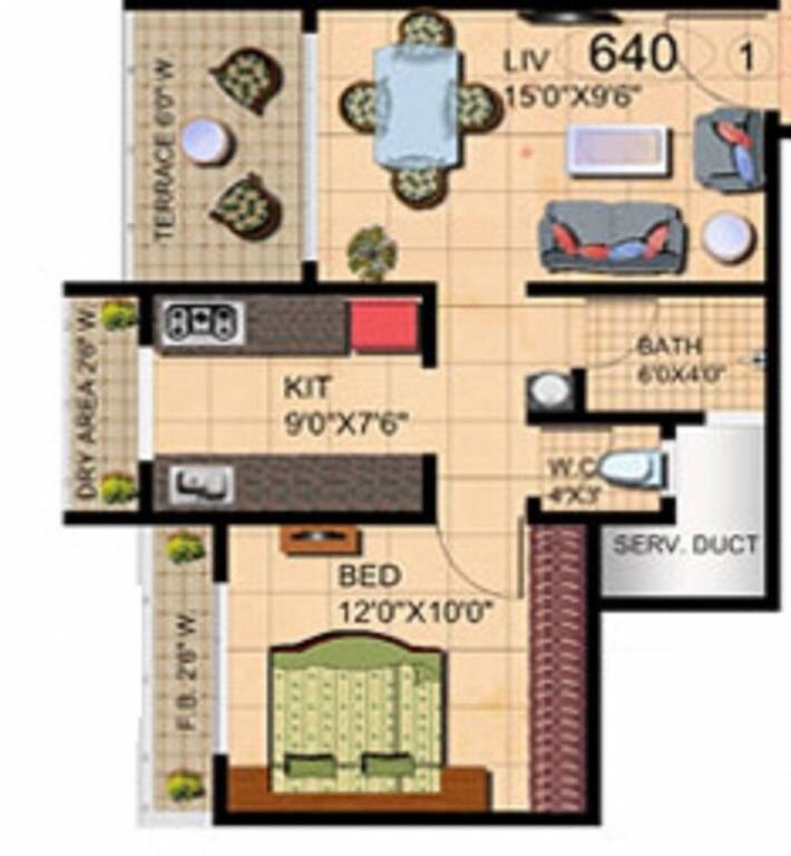 Floor plan of 1 BHK 464 Sq. Ft. Apartment in Mehta Amrut Heaven, Thane