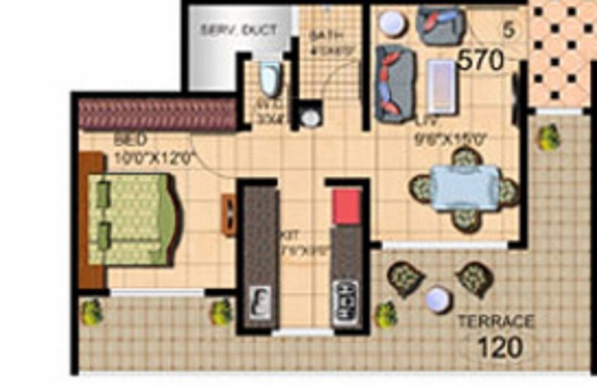 Floor plan of 1 BHK 670 Sq. Ft. Apartment in Mehta Amrut Heaven, Thane