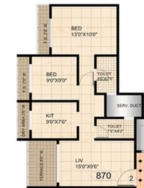 Floor plan of 2 BHK 900 Sq. Ft. Apartment in Mehta Amrut Heaven, Thane